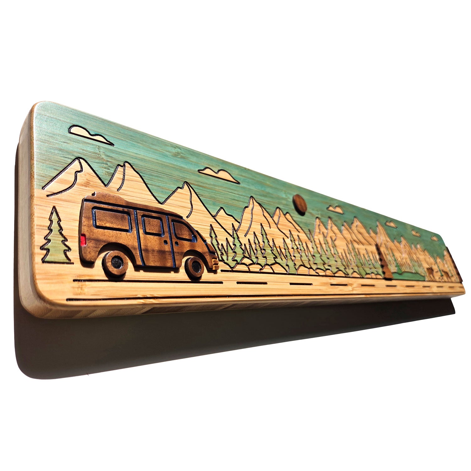 Camper Van Wall Art Black Walnut Inlay on Bamboo