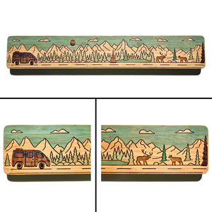 Full scene of our Adventure Van Wall Art made from Bamboo with Black Walnut Inlays