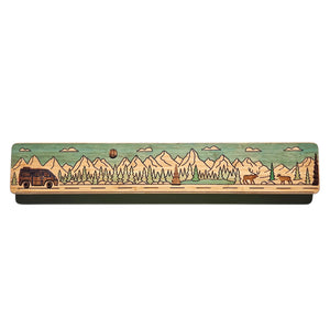 Full scene of our Adventure Van Wall Art made from Bamboo with Black Walnut Inlays - Colored with non-toxic food dye