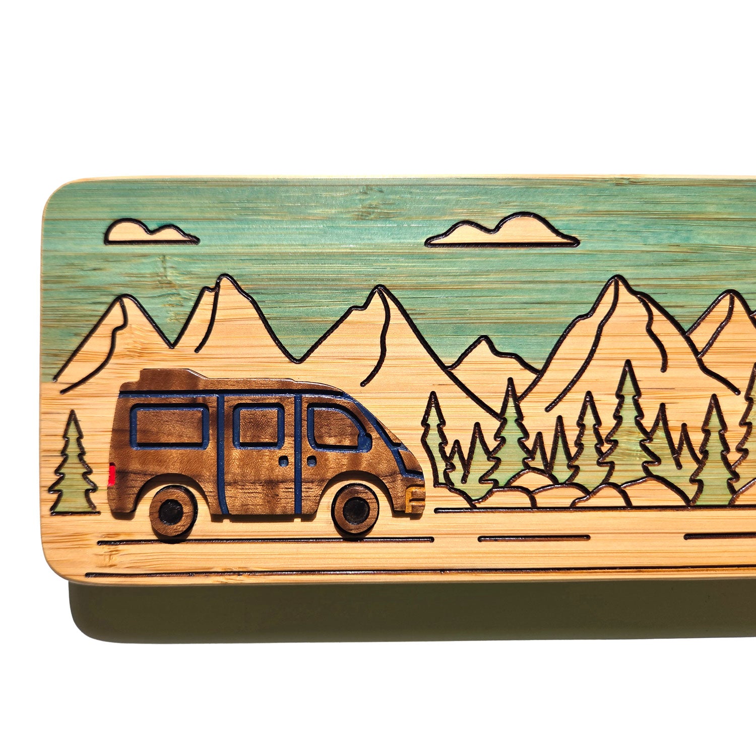 Camper Van Wall Art Black Walnut Inlay on Bamboo