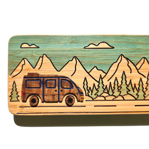 Camper Van Wall Art - Black Walnut Inlay for Conversion Van on Bamboo Background
