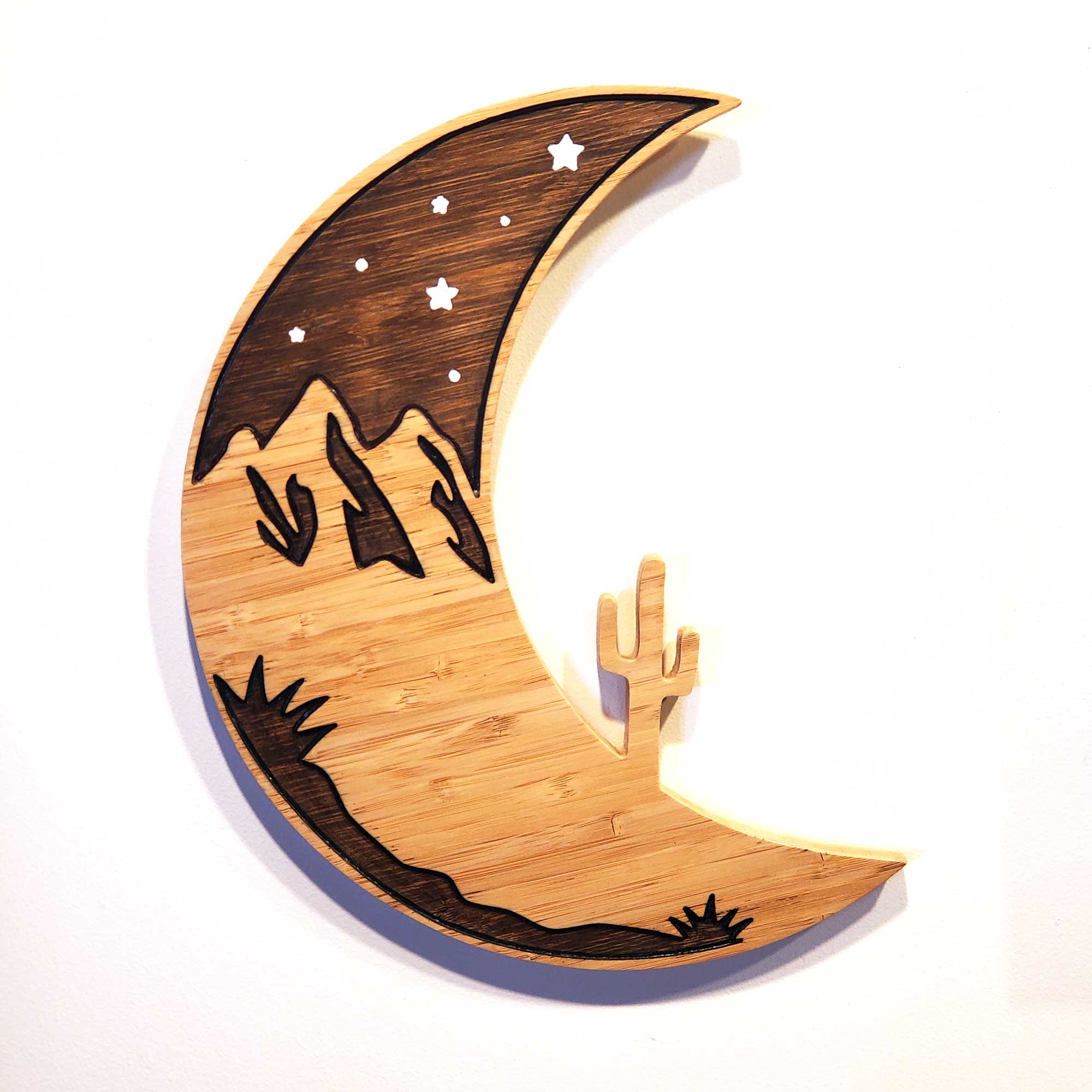 Crescent Moon Desert Wall Art - Wood Carving Art